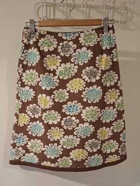 Boden Y2K-inspired Brown & Rainbow Floral A-line 100% Cotton Skirt (US 4/UK 8)